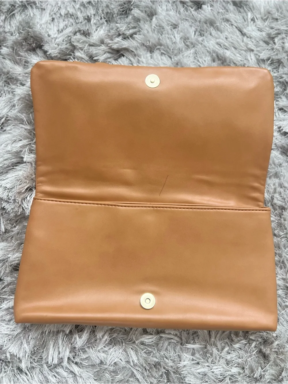 Express Tan Foldover Clutch with Pleated Detail